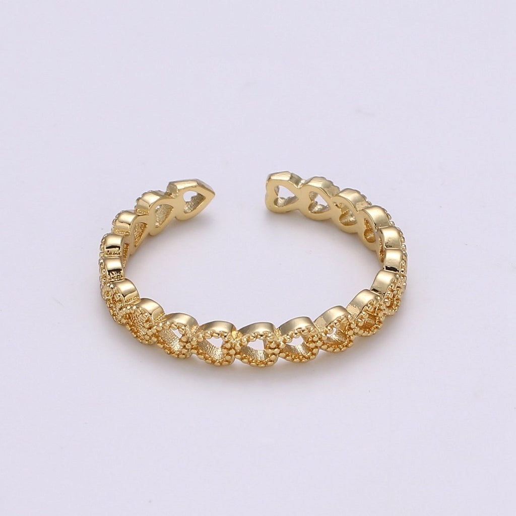 24k Gold plated Adjustable Open Ring Heart Ring Love Ring With Micro CZ Stones For Jewelry Making Supplies R329 - DLUXCA