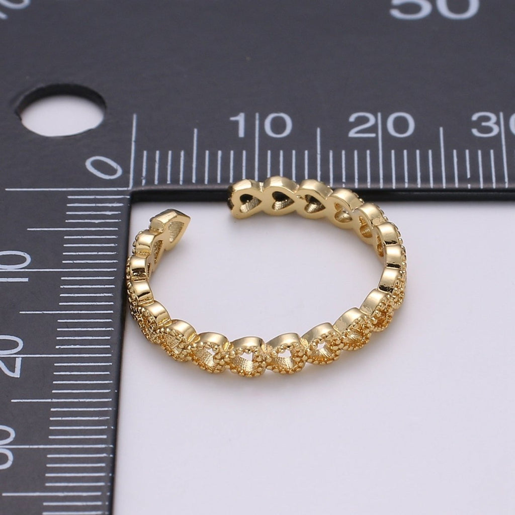 24k Gold plated Adjustable Open Ring Heart Ring Love Ring With Micro CZ Stones For Jewelry Making Supplies R329 - DLUXCA