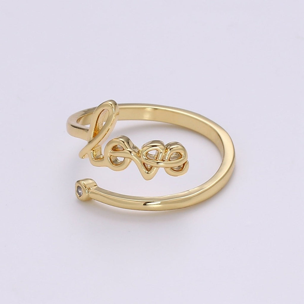 24k Gold plated Adjustable Open Ring Love Ring Word Ring Relationship Gift Promise Ring Trendy For Jewelry Making Supplies - DLUXCA