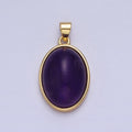 24K Gold plated Amethyst, Rose Quartz Natural Gemstone 27.3mm Cabochon Bezel Oval Pendant | AA327 AA329 - DLUXCA