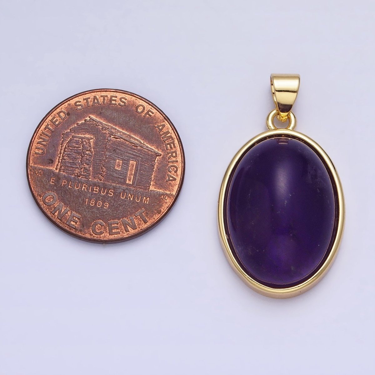 24K Gold plated Amethyst, Rose Quartz Natural Gemstone 27.3mm Cabochon Bezel Oval Pendant | AA327 AA329 - DLUXCA