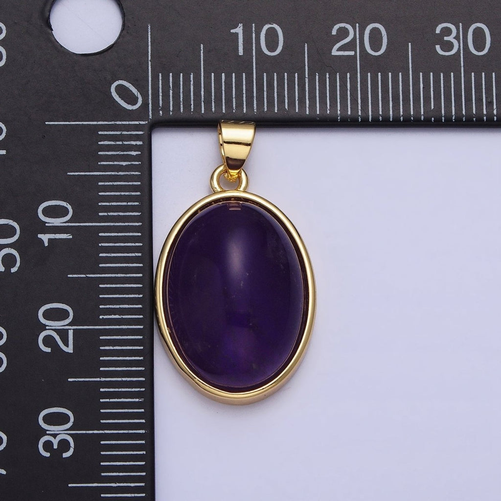24K Gold plated Amethyst, Rose Quartz Natural Gemstone 27.3mm Cabochon Bezel Oval Pendant | AA327 AA329 - DLUXCA