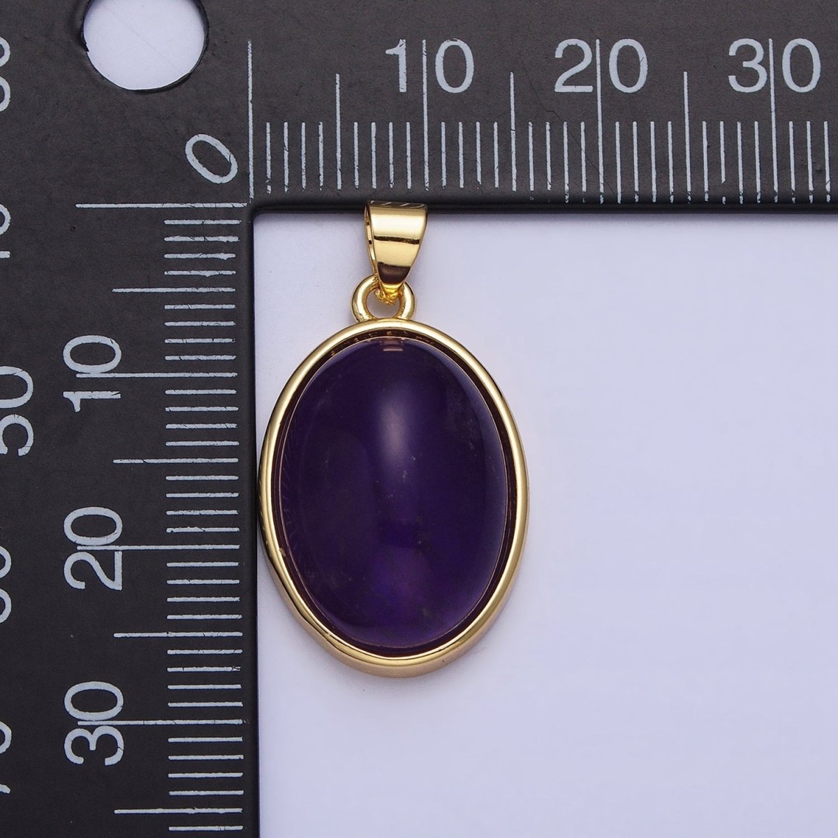 24K Gold plated Amethyst, Rose Quartz Natural Gemstone 27.3mm Cabochon Bezel Oval Pendant | AA327 AA329 - DLUXCA