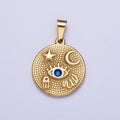 24k Gold plated Amulet Pendant Lucky Coin with Evil Eye Moon Star Hamsa Hand Charm X-651 - DLUXCA