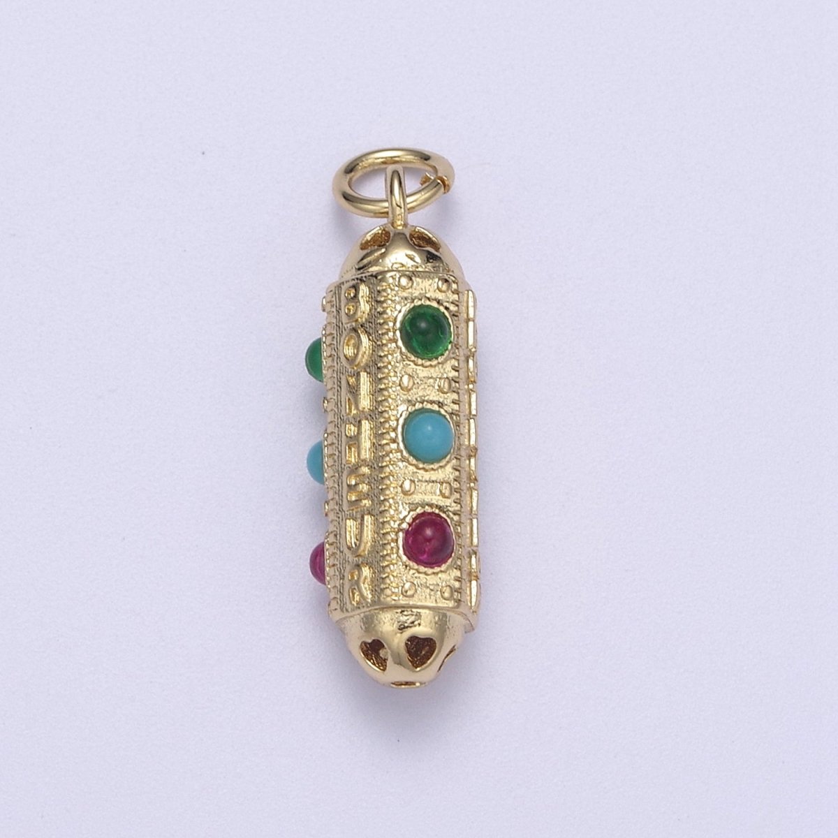 24k Gold plated Amulet Pill Pendant with Encouraging Word " Courage, Protection, Bonheur " written N-306 - DLUXCA
