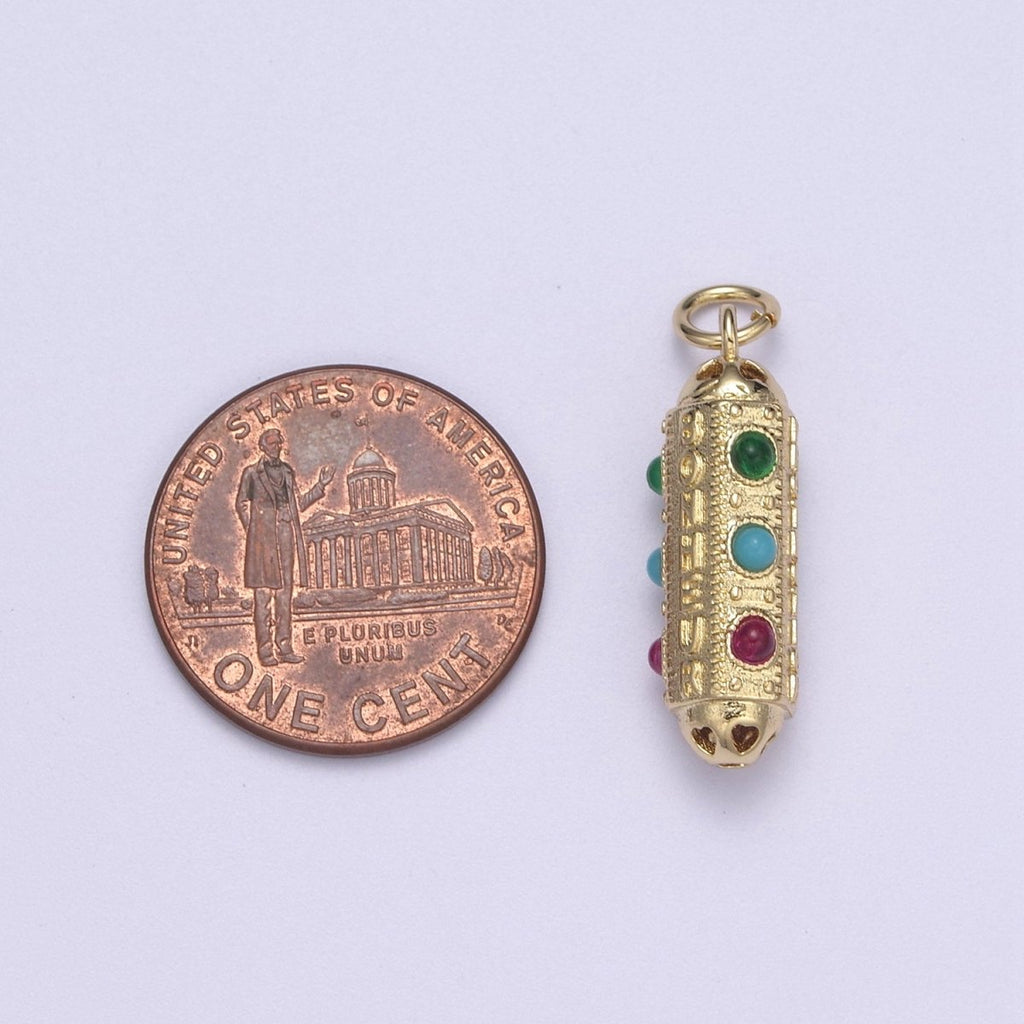 24k Gold plated Amulet Pill Pendant with Encouraging Word " Courage, Protection, Bonheur " written N-306 - DLUXCA