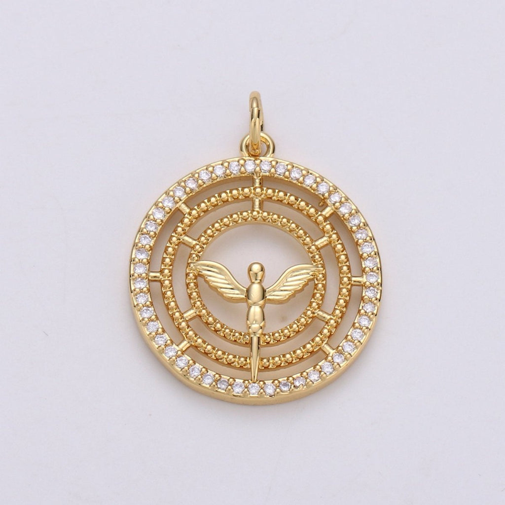 24k Gold plated Angel Charm Micro Pave Cubic Angel Charm, Blessing Charms Angel Wings CZ Sparkle Gold Charm Dainty Minimalist Jewelry Supply D-641 - DLUXCA