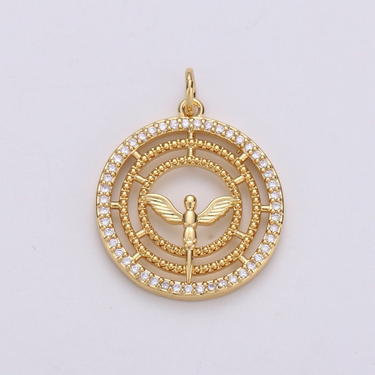 24k Gold plated Angel Charm Micro Pave Cubic Angel Charm, Blessing Charms Angel Wings CZ Sparkle Gold Charm Dainty Minimalist Jewelry Supply D-641 - DLUXCA