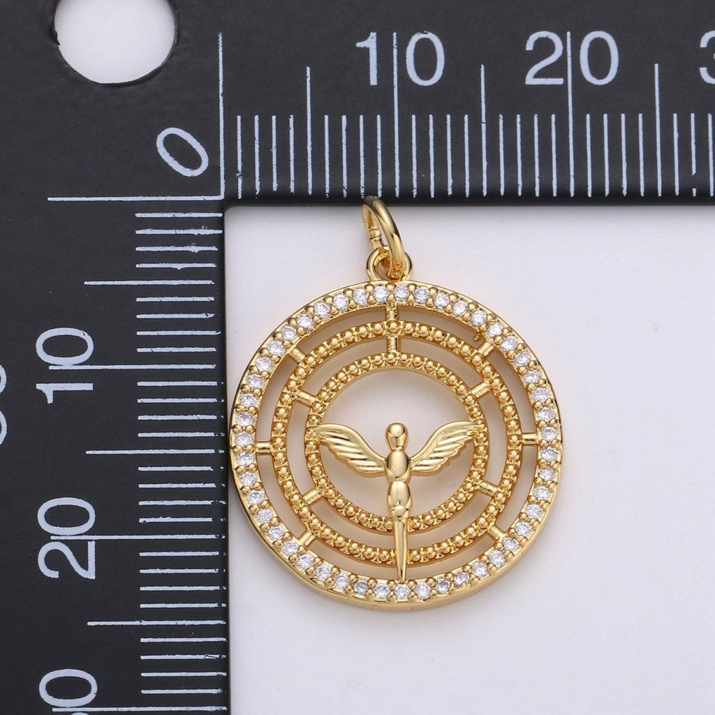24k Gold plated Angel Charm Micro Pave Cubic Angel Charm, Blessing Charms Angel Wings CZ Sparkle Gold Charm Dainty Minimalist Jewelry Supply D-641 - DLUXCA