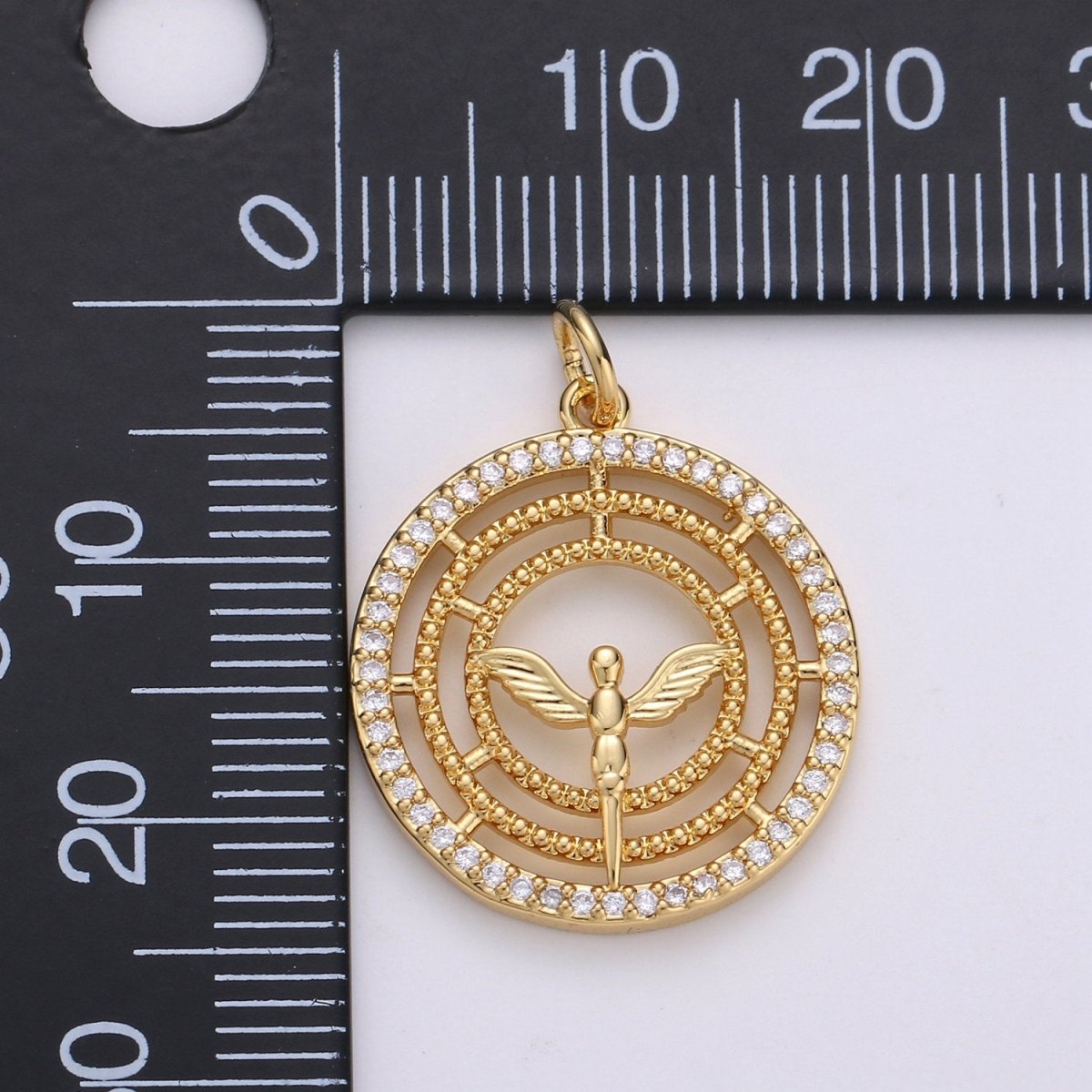 24k Gold plated Angel Charm Micro Pave Cubic Angel Charm, Blessing Charms Angel Wings CZ Sparkle Gold Charm Dainty Minimalist Jewelry Supply D-641 - DLUXCA