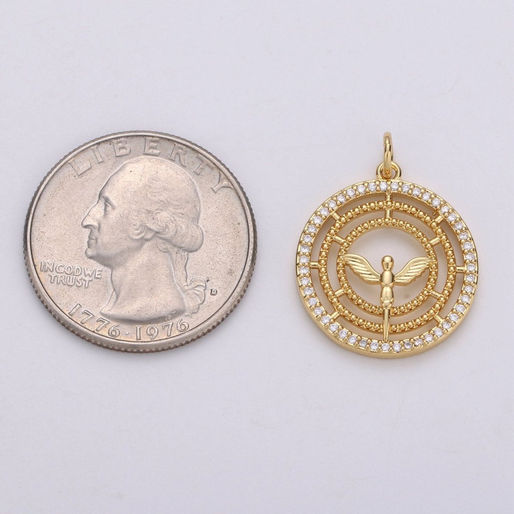 24k Gold plated Angel Charm Micro Pave Cubic Angel Charm, Blessing Charms Angel Wings CZ Sparkle Gold Charm Dainty Minimalist Jewelry Supply D-641 - DLUXCA