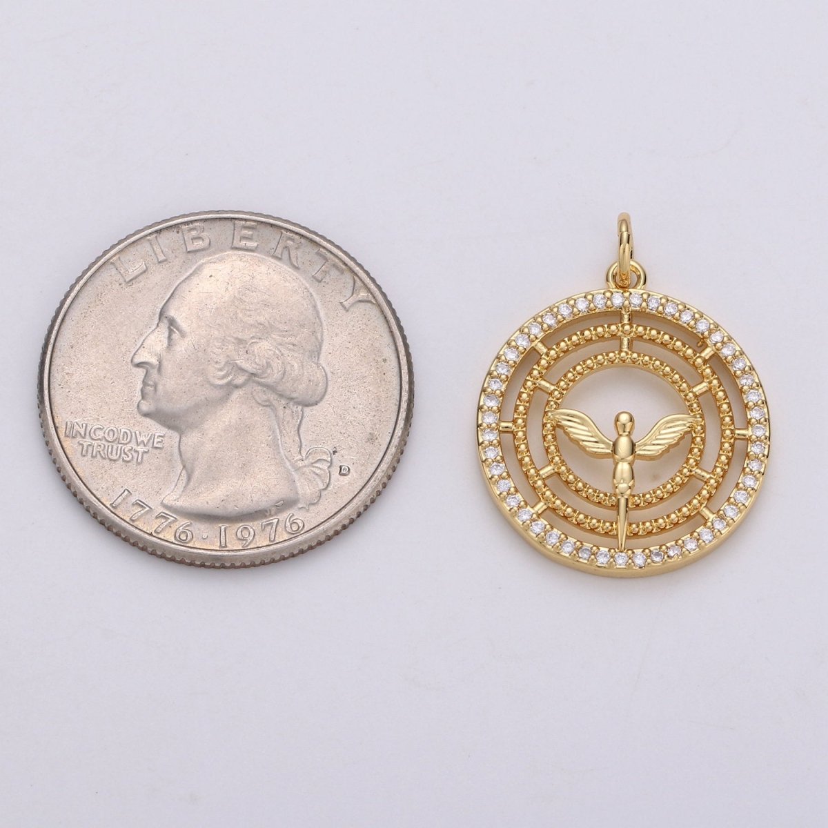 24k Gold plated Angel Charm Micro Pave Cubic Angel Charm, Blessing Charms Angel Wings CZ Sparkle Gold Charm Dainty Minimalist Jewelry Supply D-641 - DLUXCA