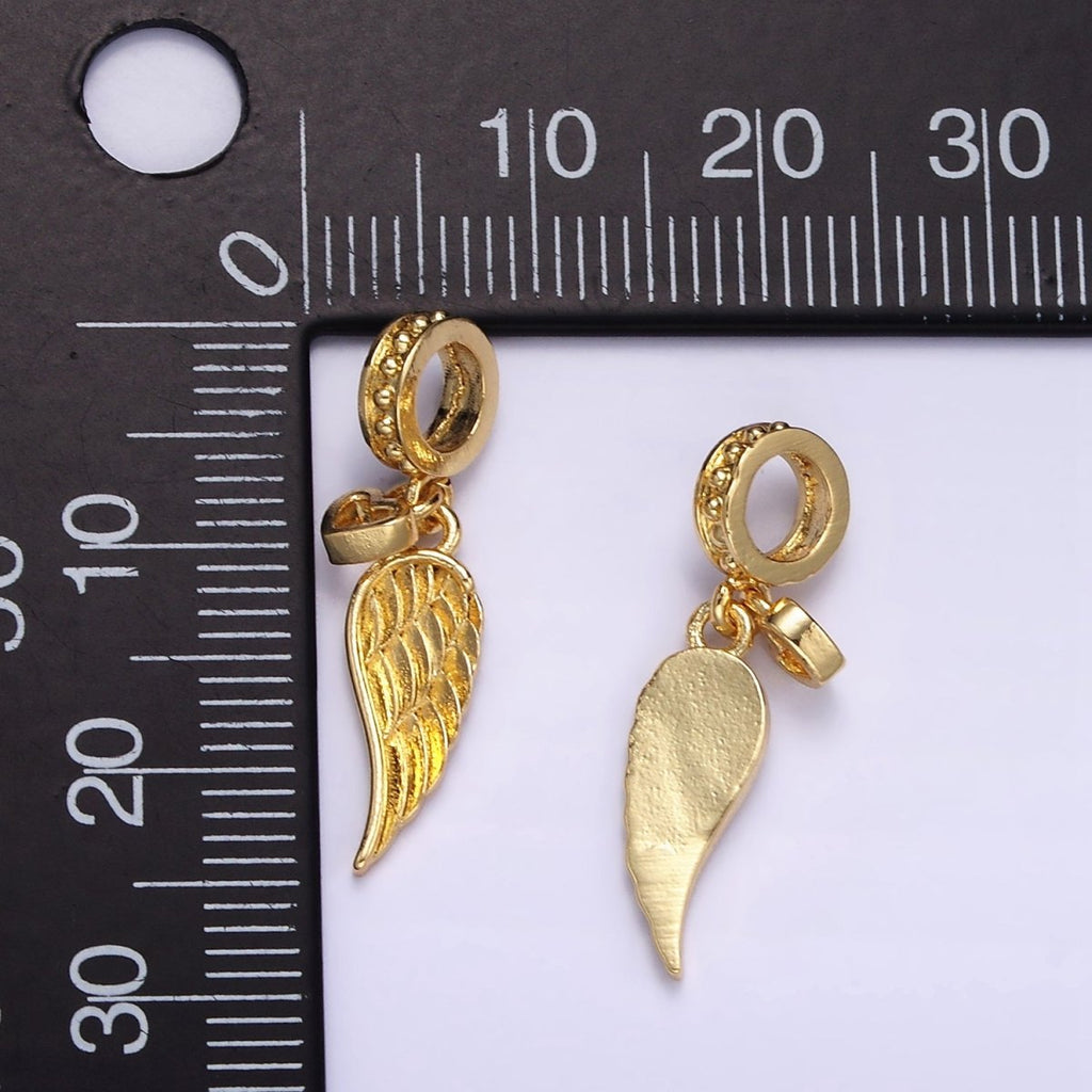 24K Gold plated Angel Wing Open Heart Beaded Rondelle Bail Pendant | D642 - DLUXCA