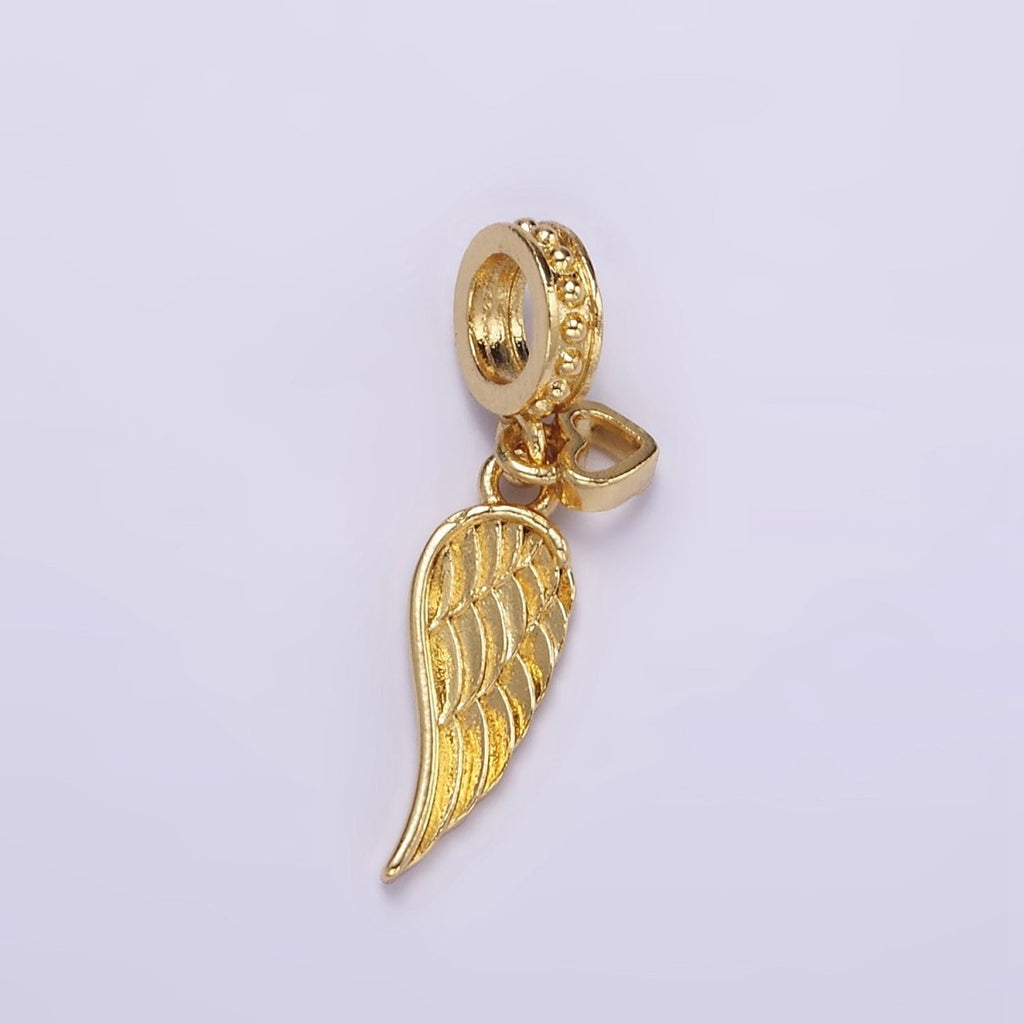 24K Gold plated Angel Wing Open Heart Beaded Rondelle Bail Pendant | D642 - DLUXCA