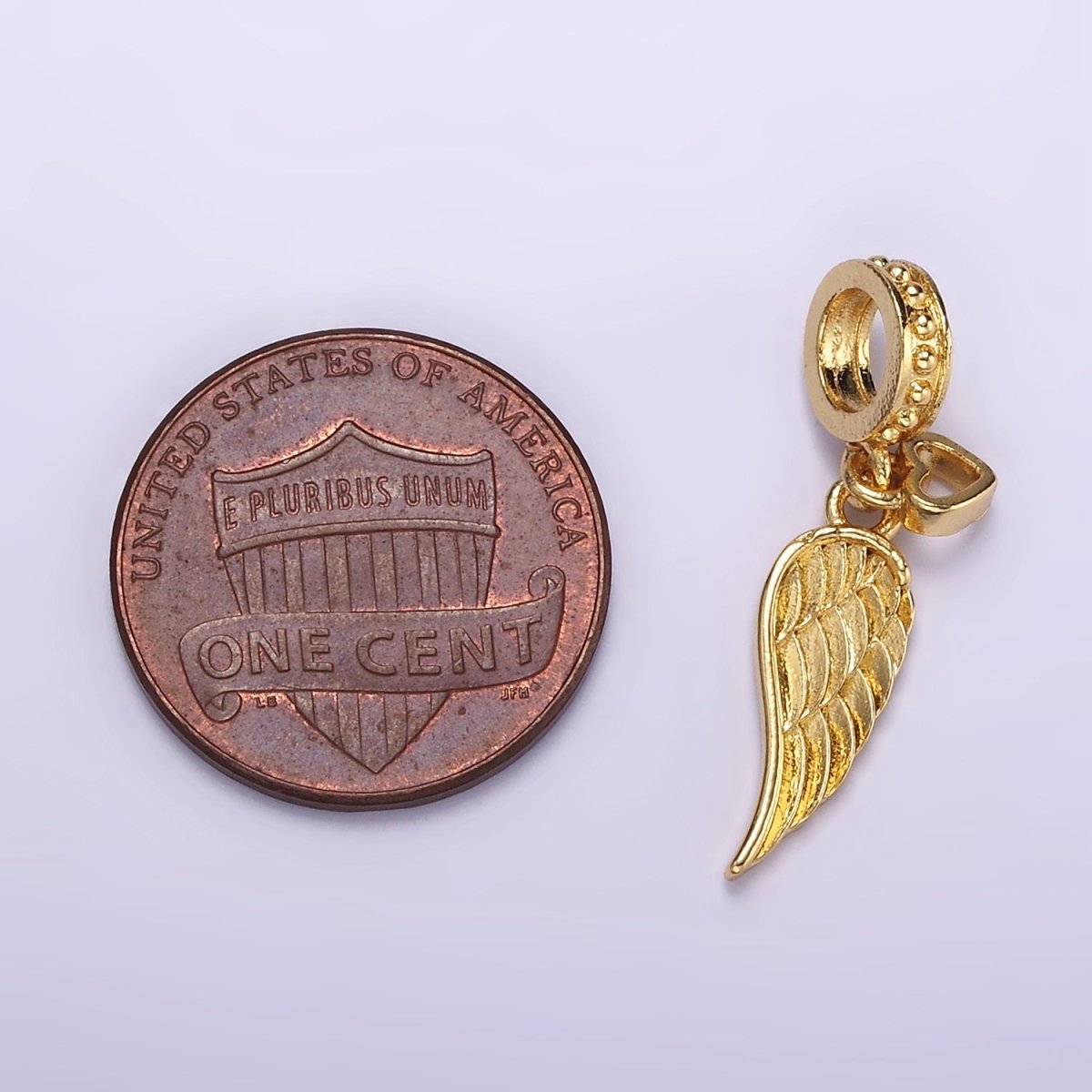 24K Gold plated Angel Wing Open Heart Beaded Rondelle Bail Pendant | D642 - DLUXCA