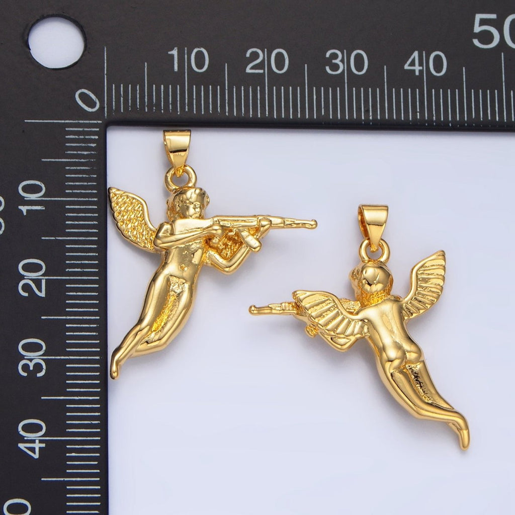 24K Gold plated Angel with Gun Charm in Gold & Silver for Necklace Pendant | I628