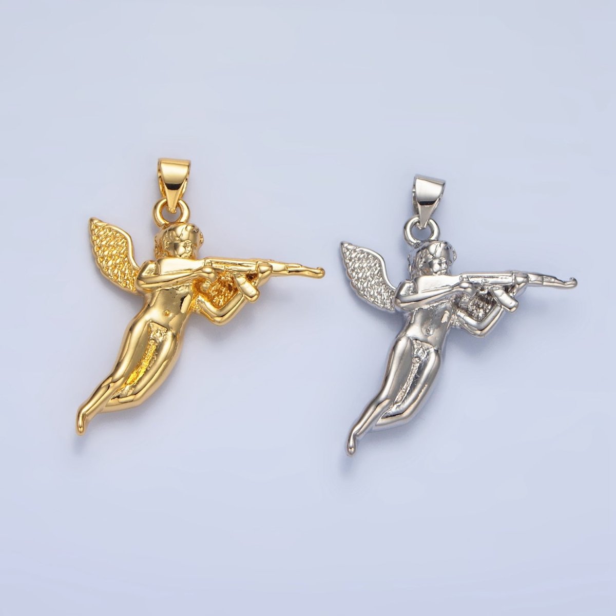24K Gold plated Angel with Gun Charm in Gold & Silver for Necklace Pendant | I628