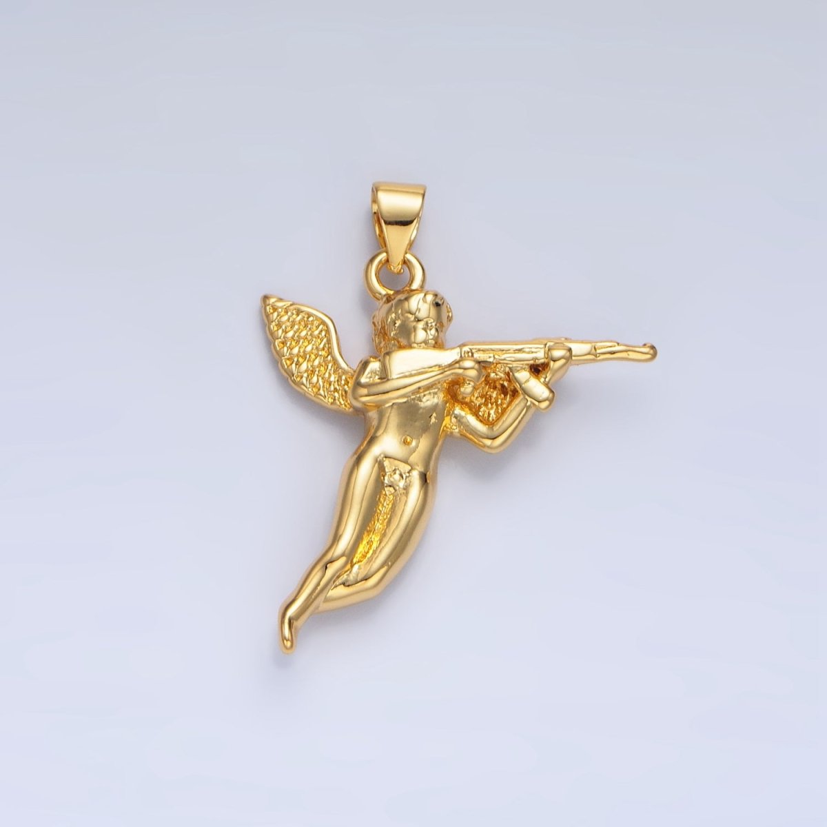 24K Gold plated Angel with Gun Charm in Gold & Silver for Necklace Pendant | I628