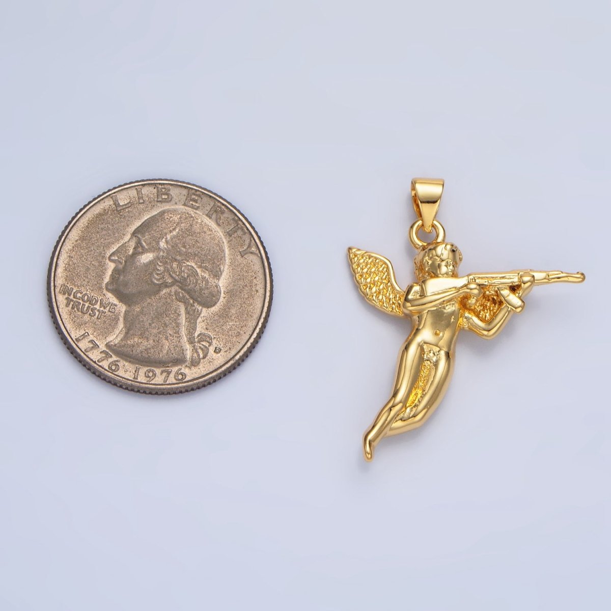 24K Gold plated Angel with Gun Charm in Gold & Silver for Necklace Pendant | I628