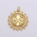 24K Gold plated Arrow Medallion Pendant, Dainty Arrow Medallion Necklace, Gold Geometric Symbol Medallion Necklace Component D-351 - DLUXCA