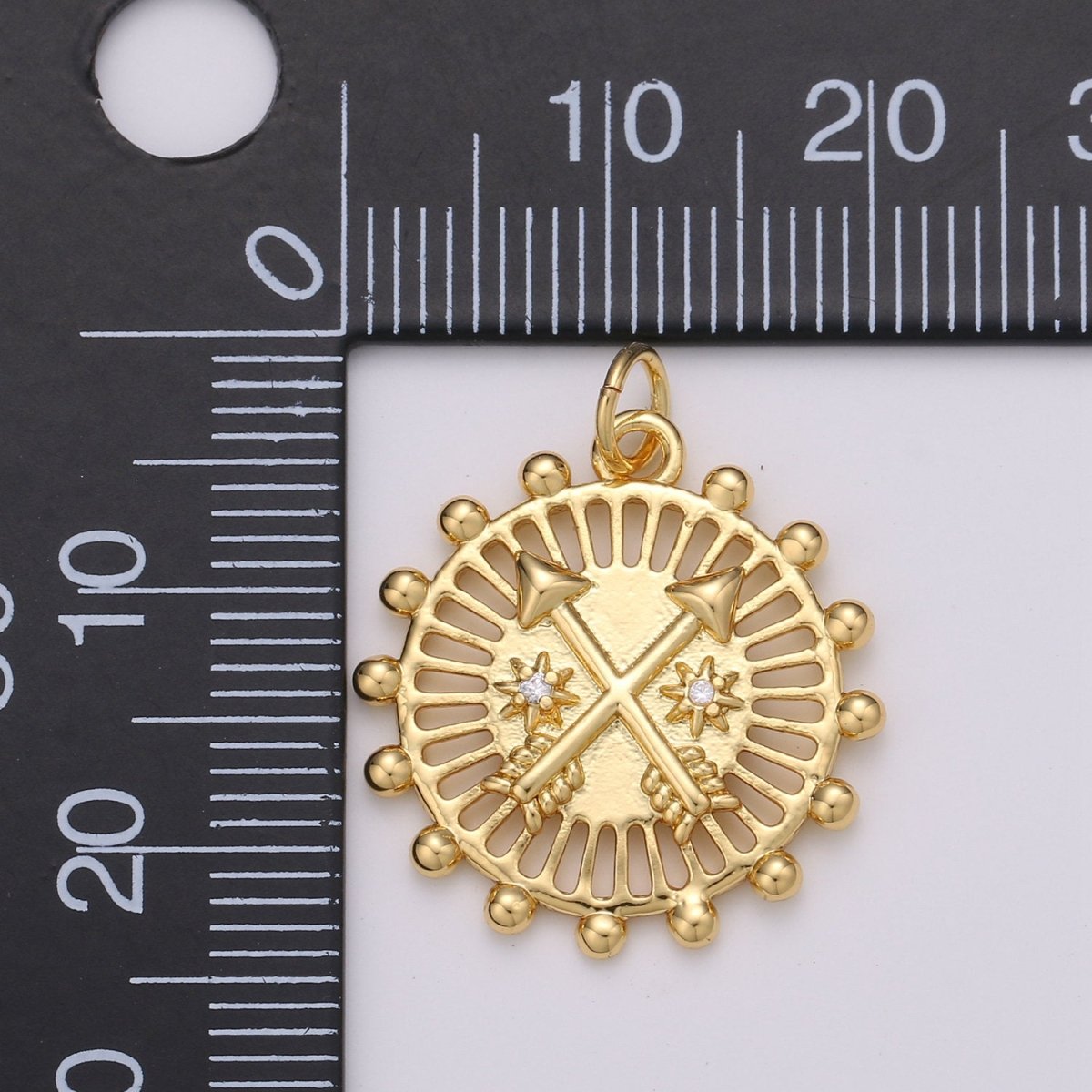 24K Gold plated Arrow Medallion Pendant, Dainty Arrow Medallion Necklace, Gold Geometric Symbol Medallion Necklace Component D-351 - DLUXCA
