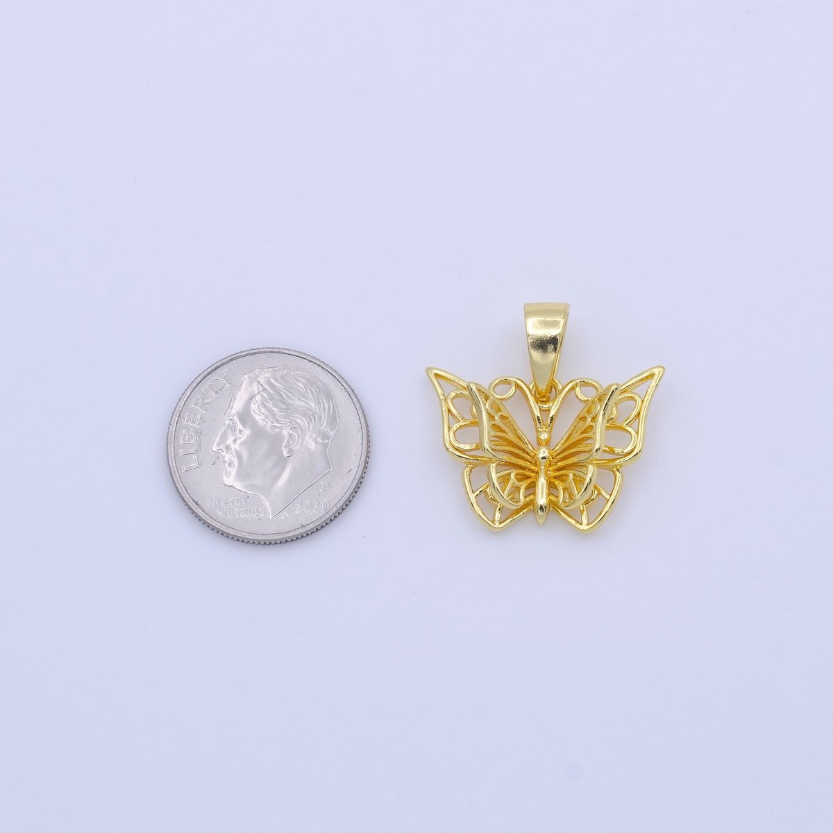 24K Gold plated Artisan Mariposa Butterfly 21mm Wire Minimalist Pendant | AA755 - DLUXCA