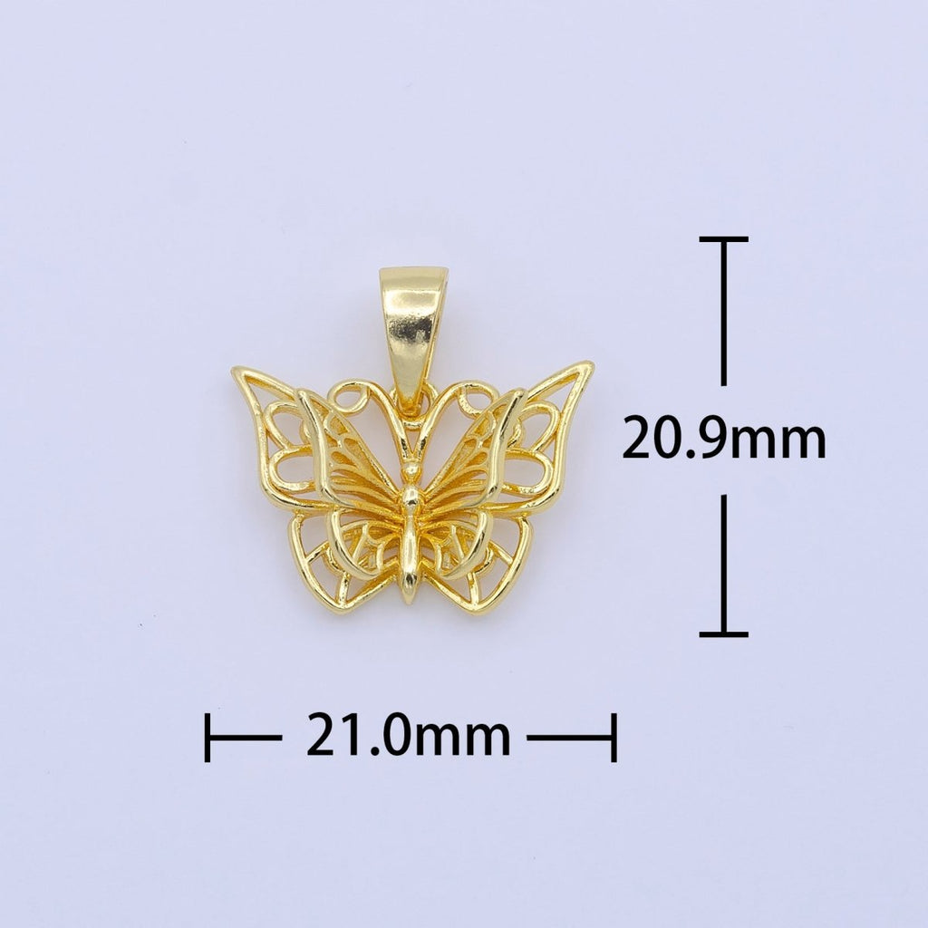 24K Gold plated Artisan Mariposa Butterfly 21mm Wire Minimalist Pendant | AA755 - DLUXCA