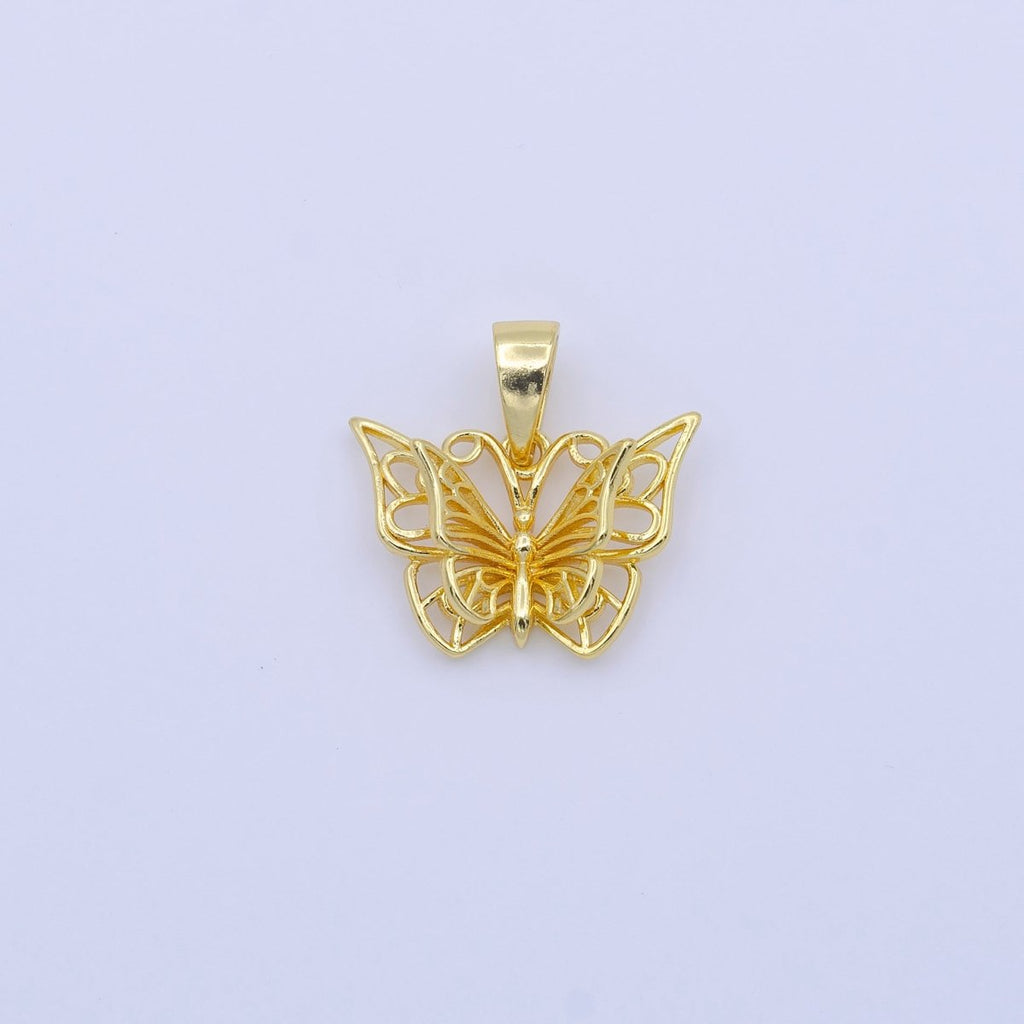 24K Gold plated Artisan Mariposa Butterfly 21mm Wire Minimalist Pendant | AA755 - DLUXCA