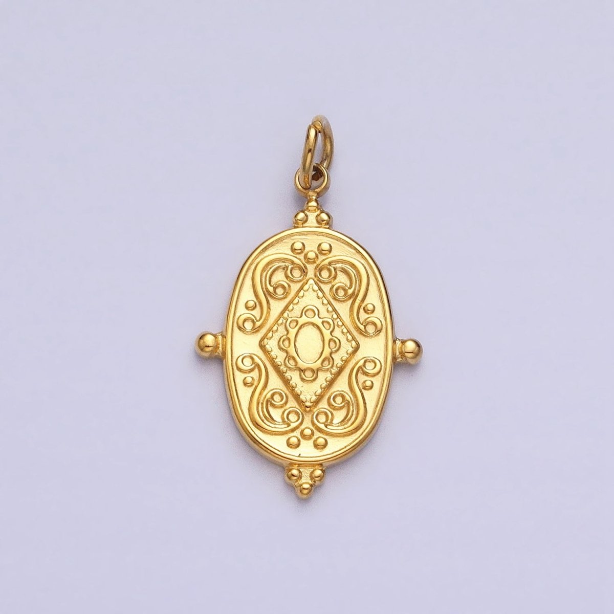24K Gold plated Artisan Rhombus Geometric Beaded Oval Add-On Charm | AC597 AC598