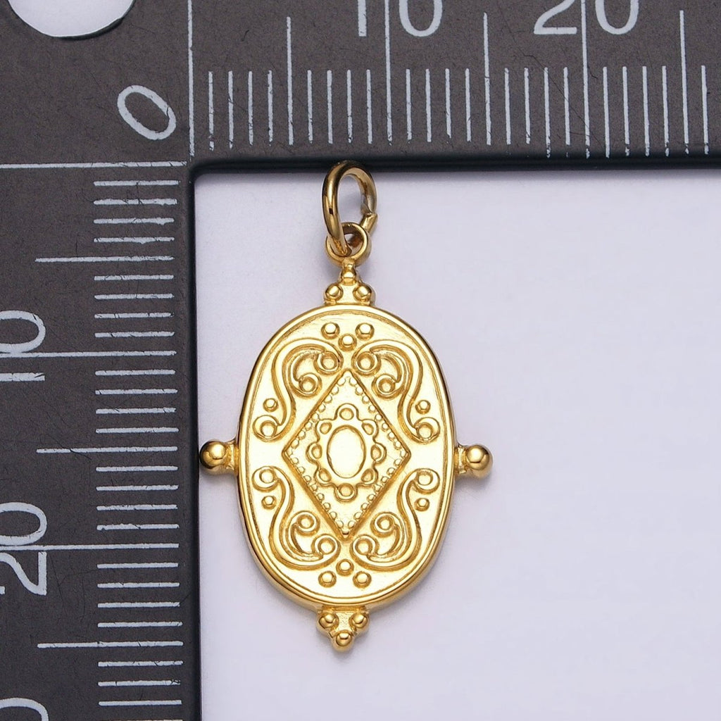24K Gold plated Artisan Rhombus Geometric Beaded Oval Add-On Charm | AC597 AC598