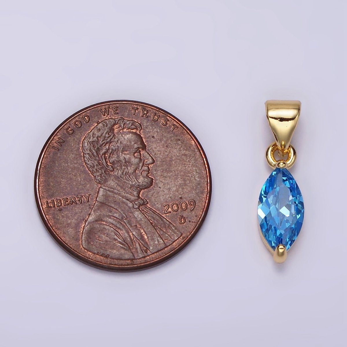 24K Gold plated Baby Blue, Blue CZ Marquise Birthstone Pendant | N1953 N1954 - DLUXCA