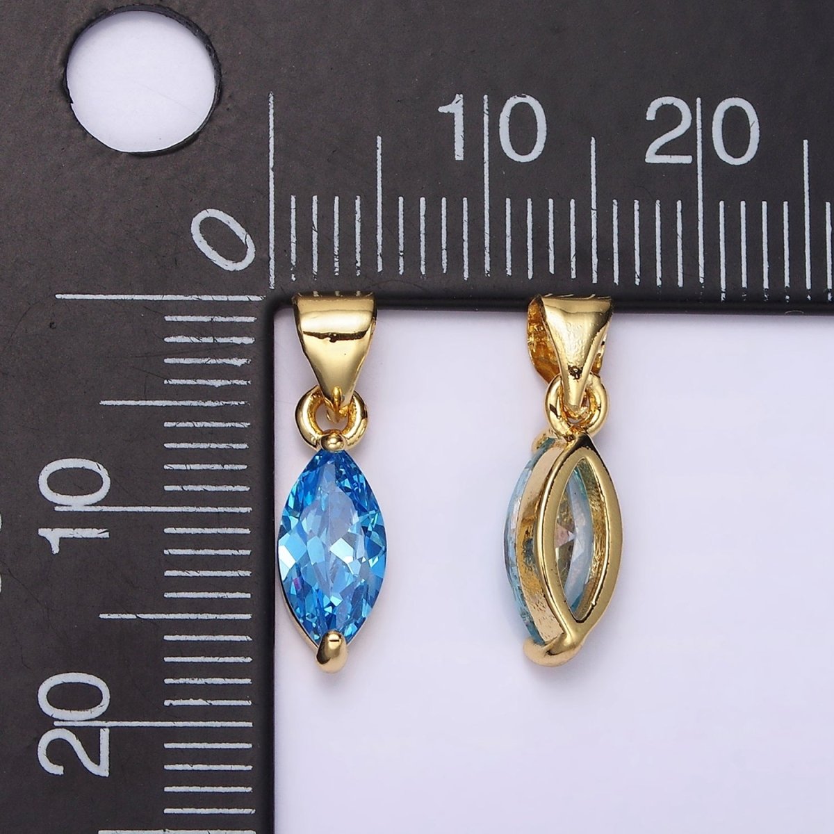 24K Gold plated Baby Blue, Blue CZ Marquise Birthstone Pendant | N1953 N1954 - DLUXCA