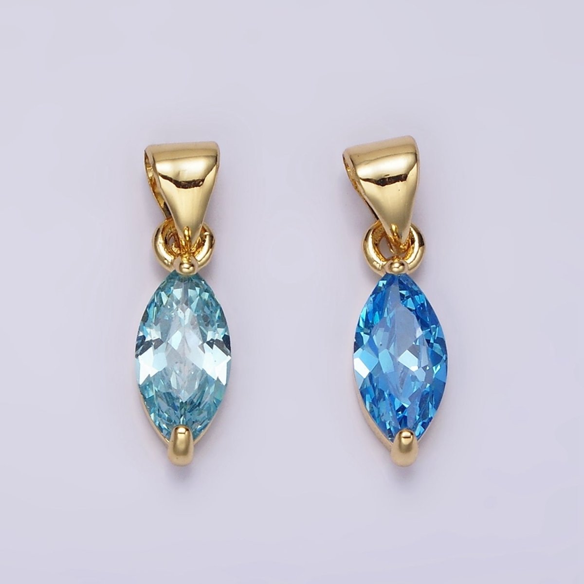24K Gold plated Baby Blue, Blue CZ Marquise Birthstone Pendant | N1953 N1954 - DLUXCA