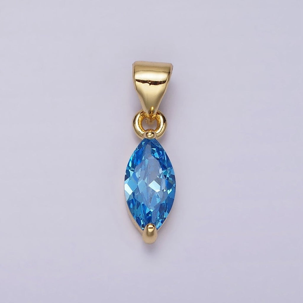 24K Gold plated Baby Blue, Blue CZ Marquise Birthstone Pendant | N1953 N1954 - DLUXCA