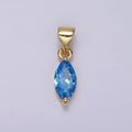 24K Gold plated Baby Blue, Blue CZ Marquise Birthstone Pendant | N1953 N1954 - DLUXCA