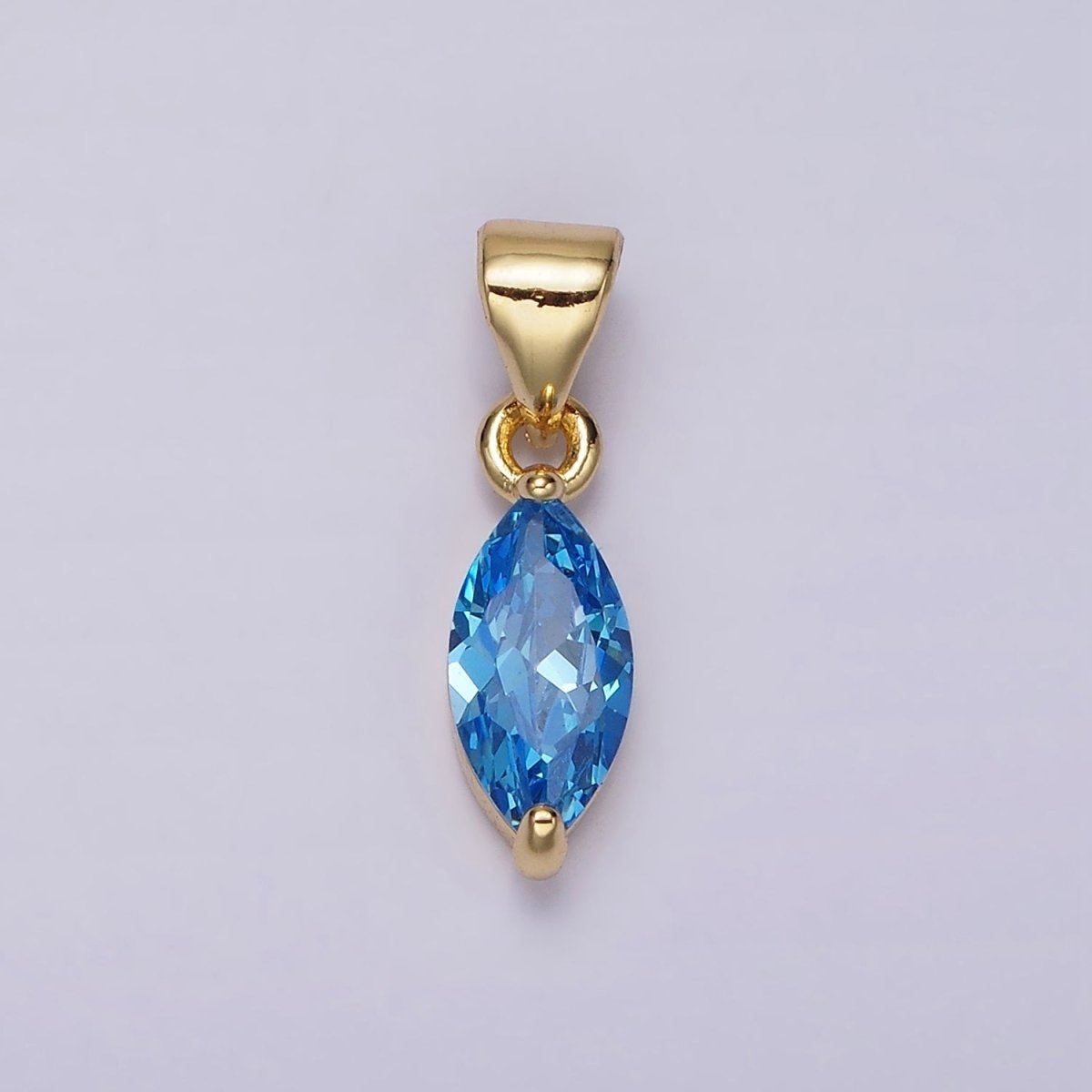 24K Gold plated Baby Blue, Blue CZ Marquise Birthstone Pendant | N1953 N1954 - DLUXCA