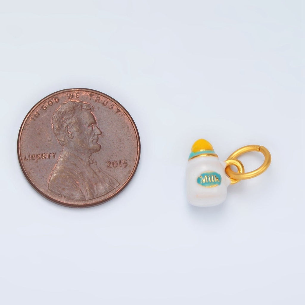 24K Gold plated Baby Milk Bottle Kids Enamel Charm | M155 - DLUXCA