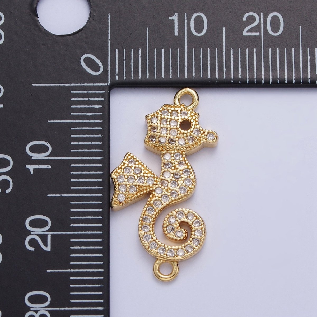 24K Gold plated Baby Seahorse Ocean Wildlife Connector Charm, Micro Pave Cubic Zirconia Sea Animal Component For Jewelry Making G-883 - DLUXCA