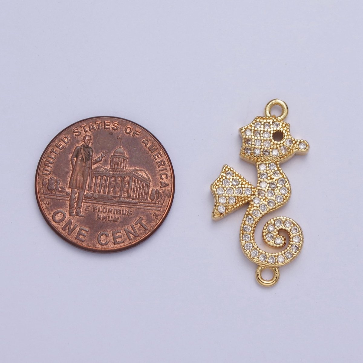 24K Gold plated Baby Seahorse Ocean Wildlife Connector Charm, Micro Pave Cubic Zirconia Sea Animal Component For Jewelry Making G-883 - DLUXCA