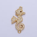 24K Gold plated Baby Seahorse Ocean Wildlife Connector Charm, Micro Pave Cubic Zirconia Sea Animal Component For Jewelry Making G-883 - DLUXCA