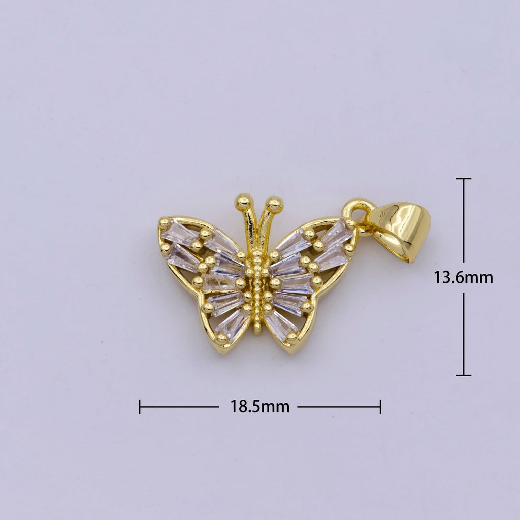 24K Gold plated Baguette CZ Butterfly Animals Pendant | I299 - DLUXCA