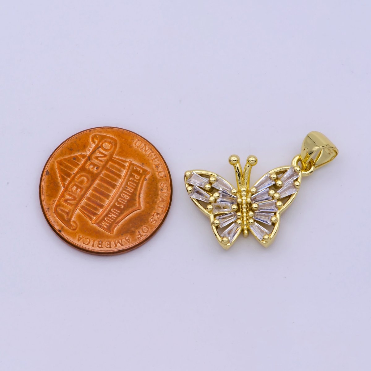 24K Gold plated Baguette CZ Butterfly Animals Pendant | I299 - DLUXCA