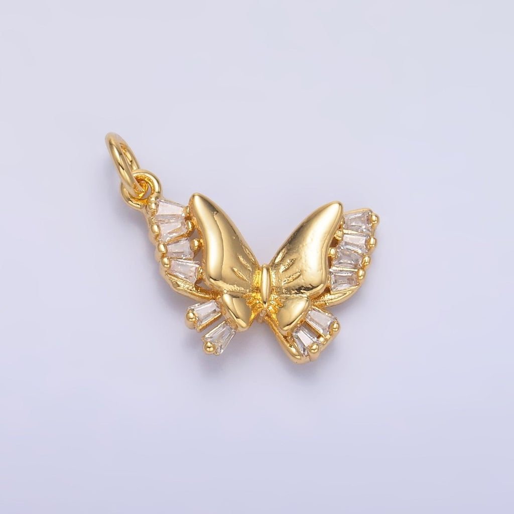 24K Gold plated Baguette CZ Butterfly Charm in Gold & Silver | C018 