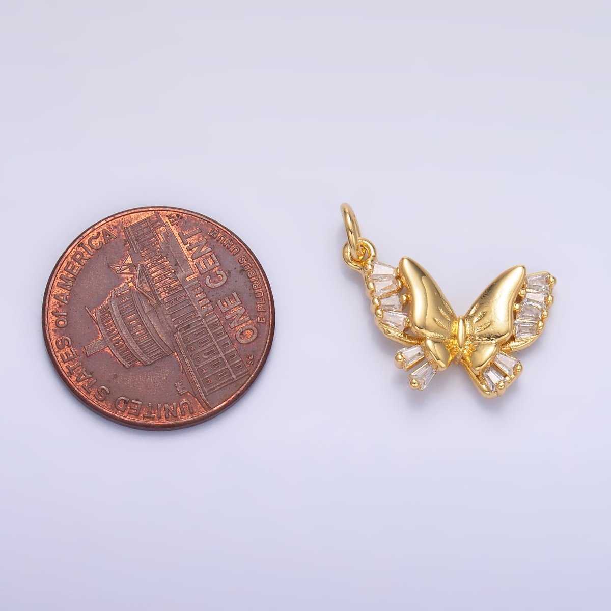 24K Gold plated Baguette CZ Butterfly Charm in Gold & Silver | C018 