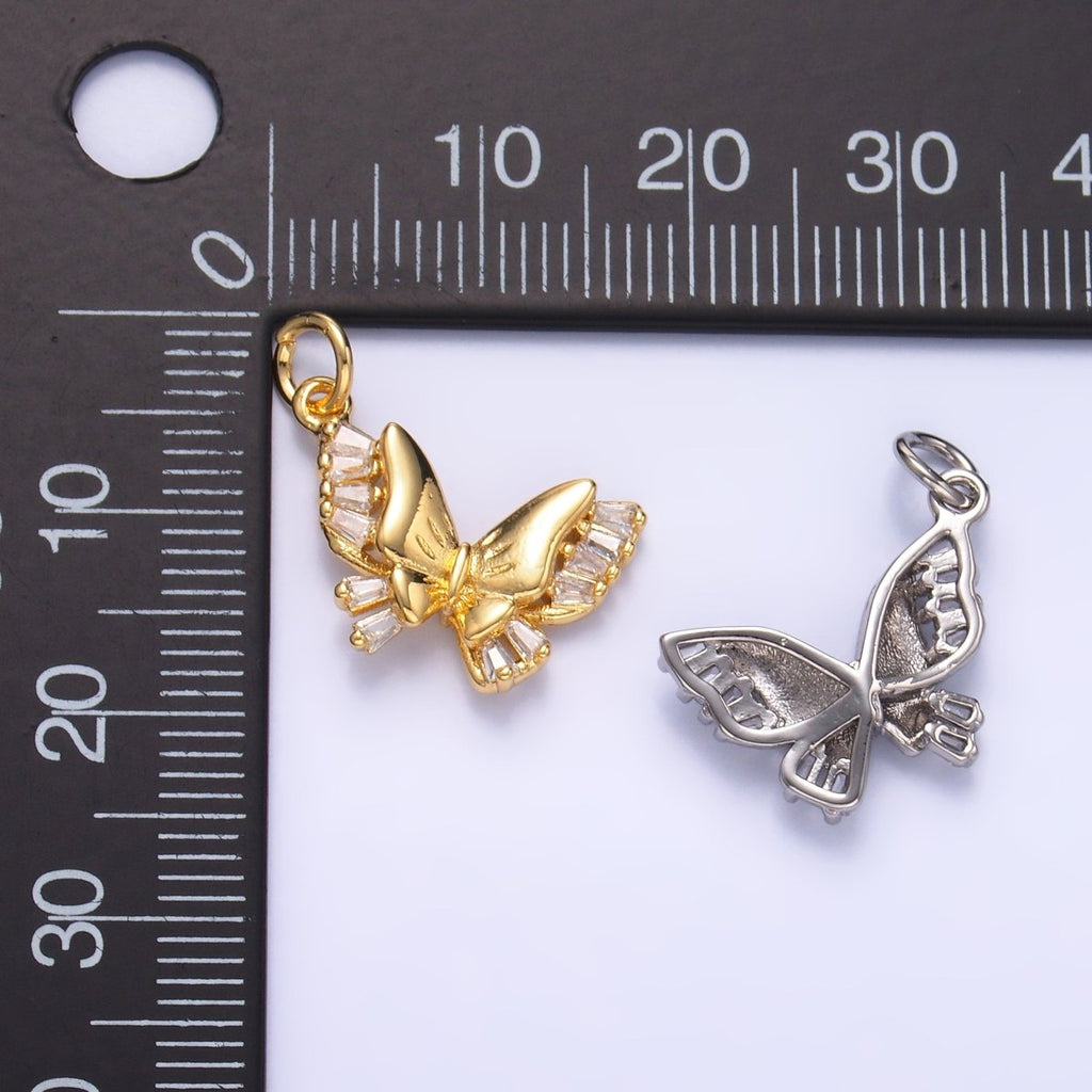 24K Gold plated Baguette CZ Butterfly Charm in Gold & Silver | C018 
