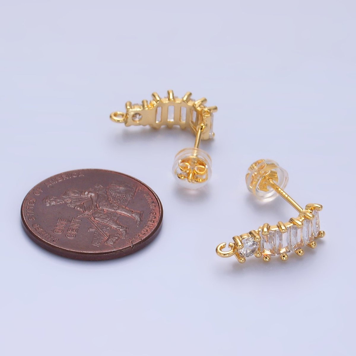 24K Gold plated Baguette CZ C - Shaped Hoop Earring Findings | Z1058 - DLUXCA
