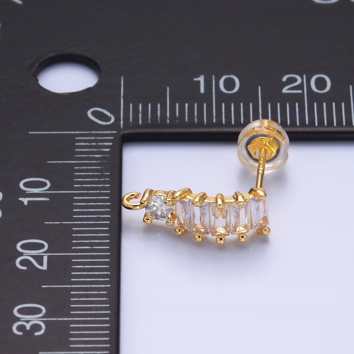 24K Gold plated Baguette CZ C - Shaped Hoop Earring Findings | Z1058 - DLUXCA