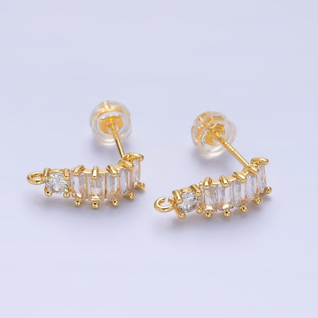 24K Gold plated Baguette CZ C - Shaped Hoop Earring Findings | Z1058 - DLUXCA