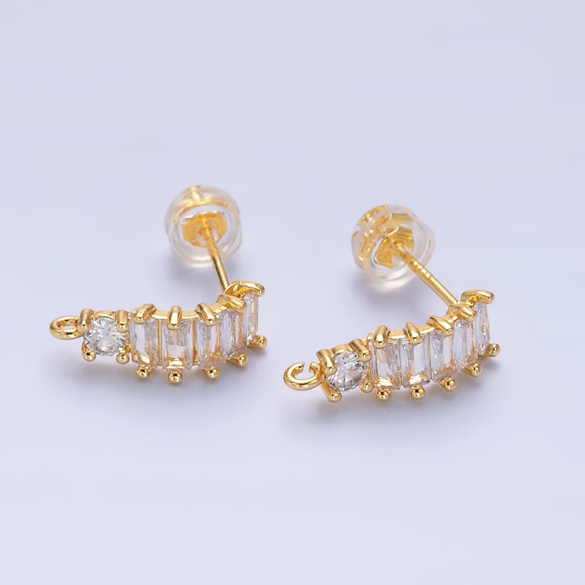 24K Gold plated Baguette CZ C - Shaped Hoop Earring Findings | Z1058 - DLUXCA