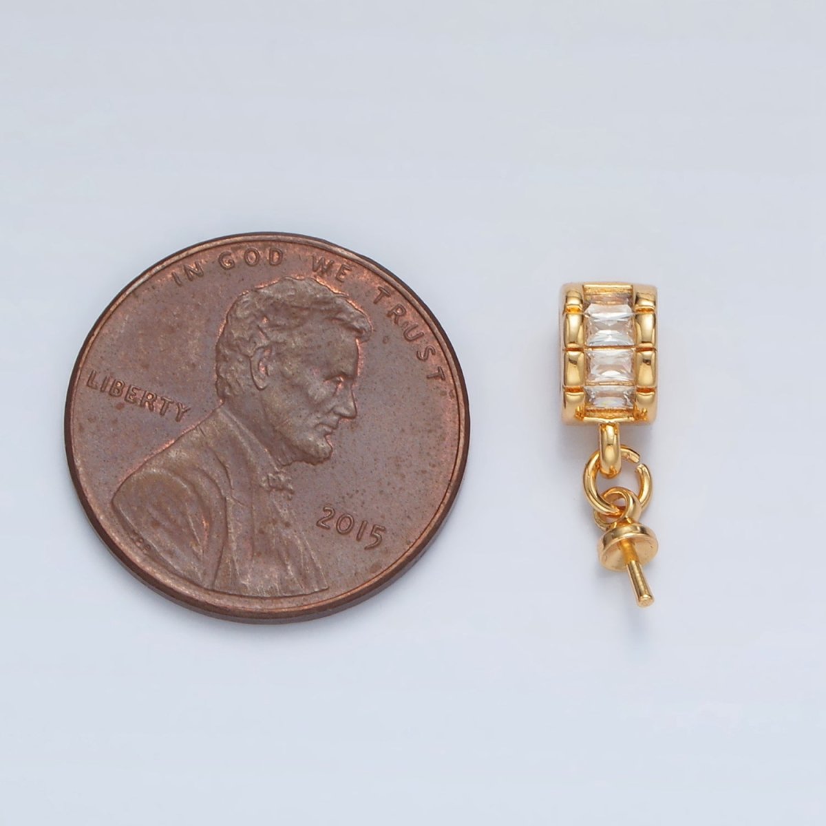 24K Gold plated Baguette CZ Drill Pin Bail Findings | Z849 - DLUXCA
